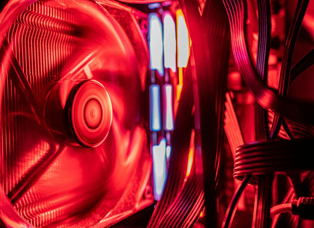 Red-lit fan